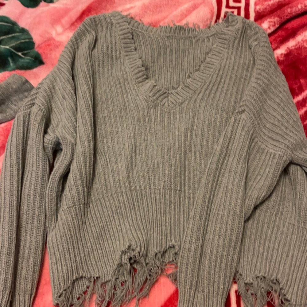 Distressed gray sweater